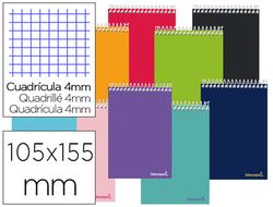 Cuaderno espiral liderpapel bolsillo octavo apaisado smart tapa blanda 80h 60gr cuadro 4mm colores surtidos