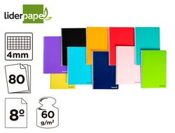 Cuaderno espiral liderpapel bolsillo octavo smart tapa blanda 80h 60gr cuadro 4mm colores surtidos