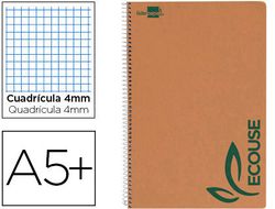 Cuaderno Espiral Liderpapel Cuarto Ecouse Tapa Cartulina Kraft 80H Papel Reciclado 60 Gr Cuadro 4Mm