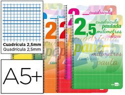 Cuaderno Espiral Liderpapel Cuarto Pautaguia Tapa Blanda 40H 80 Gr Cuadro Pautado 2,5Mmcon Margen Colores Surtidos