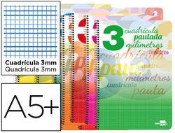 Cuaderno Espiral Liderpapel Cuarto Pautaguia Tapa Blanda 40H 80 Gr Cuadro Pautado 3 mm con Margen Colores Surtidos
