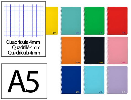 Cuaderno espiral liderpapel A5 smart tapa blanda 80h 75gr cuadro 4mm con margen colores surtidos
