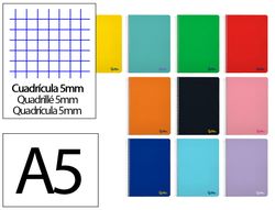 Cuaderno espiral liderpapel din A5 smart tapa blanda 80h 75gr cuadro 5mm con margen colores surtidos
