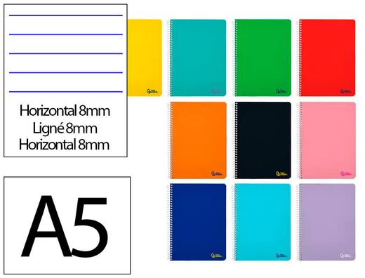 Cuaderno espiral liderpapel din A5 smart tapa blanda 80h 75gr horizontal 8mm con margen colores surtidos