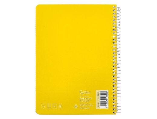 Cuaderno espiral liderpapel A5 witty tapa dura 80h 90gr cuadro 4mm con margen color amarillo