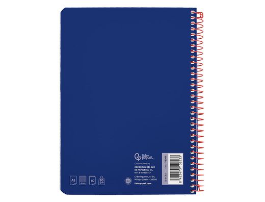 Cuaderno espiral liderpapel A5 witty tapa dura 80h 90gr cuadro 4mm con margen color azul marino