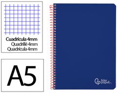Cuaderno espiral liderpapel A5 witty tapa dura 80h 90gr cuadro 4mm con margen color azul marino