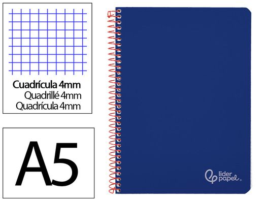 Cuaderno espiral liderpapel A5 witty tapa dura 80h 90gr cuadro 4mm con margen color azul marino