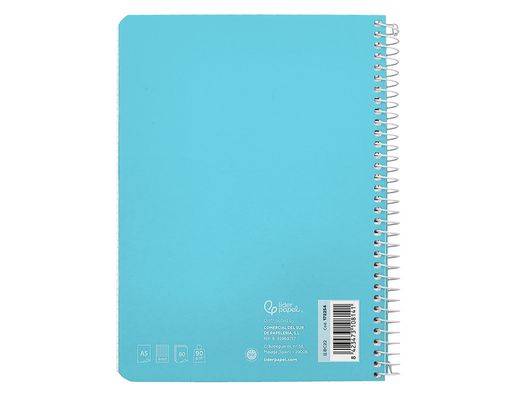 Cuaderno espiral liderpapel A5 witty tapa dura 80h 90gr cuadro 4mm con margen color azul