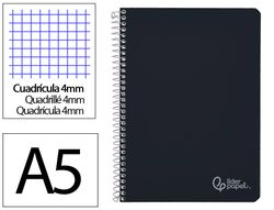 Cuaderno espiral liderpapel A5 witty tapa dura 80h 90gr cuadro 4mm con margen color negro
