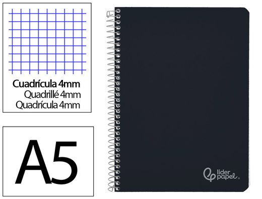 Cuaderno espiral liderpapel A5 witty tapa dura 80h 90gr cuadro 4mm con margen color negro