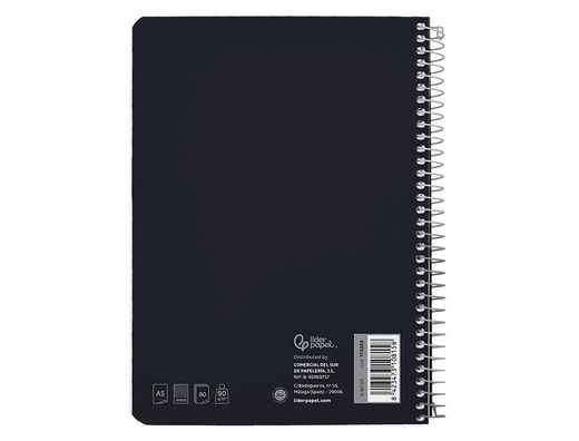 Cuaderno espiral liderpapel A5 witty tapa dura 80h 90gr cuadro 4mm con margen color negro