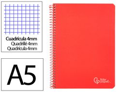 Cuaderno espiral liderpapel A5 witty tapa dura 80h 90gr cuadro 4mm con margen color rojo