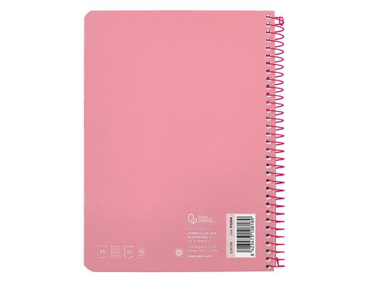 Cuaderno espiral liderpapel A5 witty tapa dura 80h 90gr cuadro 4mm con margen color rosa