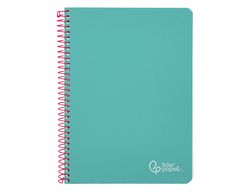Cuaderno espiral liderpapel din A5 witty tapa dura 80h 90gr cuadro 4mm con margen color turquesa