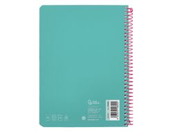Cuaderno espiral liderpapel din A5 witty tapa dura 80h 90gr cuadro 4mm con margen color turquesa