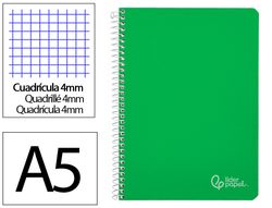 Cuaderno espiral liderpapel A5 witty tapa dura 80h 90gr cuadro 4mm con margen color verde