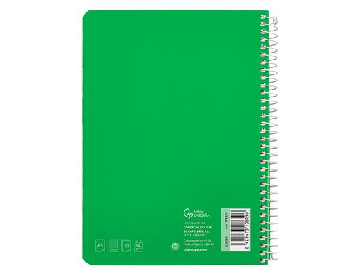 Cuaderno espiral liderpapel A5 witty tapa dura 80h 90gr cuadro 4mm con margen color verde