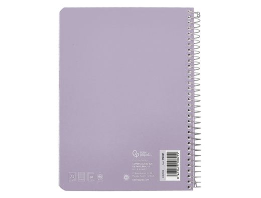 Cuaderno espiral liderpapel A5 witty tapa dura 80h 90gr cuadro 4mm con margen color violeta