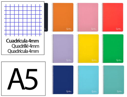Cuaderno espiral liderpapel A5 witty tapa dura 80h 90gr cuadro 4mm con margen colores surtidos