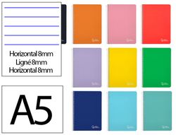 Cuaderno espiral liderpapel A5 witty tapa dura 80h 90gr rayado horizontal 8mm con margen colores surtidos