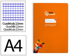 Cuaderno espiral liderpapel din A4 pautaguia tapa dura 80h 90 gr cuadro pautado 2,5 mm color naranja