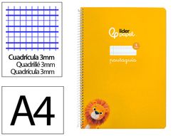 Cuaderno espiral liderpapel din A4 pautaguia tapa dura 80h 90 gr cuadro pautado 3mm color amarillo