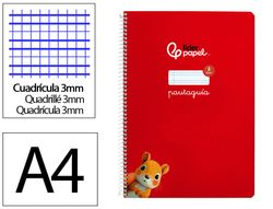 Cuaderno espiral liderpapel din A4 pautaguia tapa dura 80h 90 gr cuadro pautado 3mm color rojo