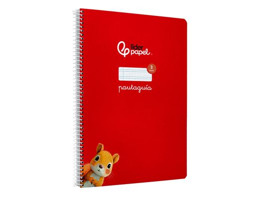 Cuaderno espiral liderpapel din A4 pautaguia tapa dura 80h 90 gr cuadro pautado 3mm color rojo