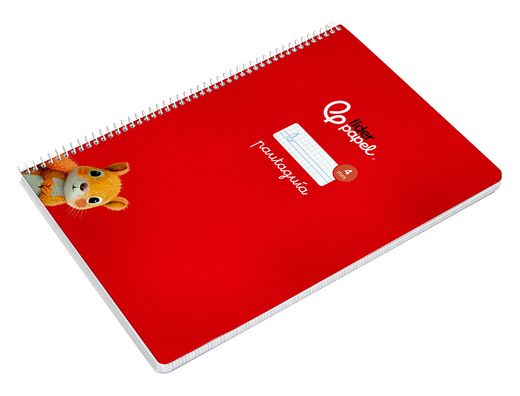 Cuaderno espiral liderpapel din A4 pautaguia tapa dura 80h 90 gr cuadro pautado 3mm color rojo
