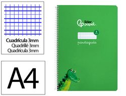 Cuaderno espiral liderpapel din A4 pautaguia tapa dura 80h 90 gr cuadro pautado 3mm color verde