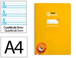 Cuaderno espiral liderpapel din A4 pautaguia tapa dura 80h 90 gr cuadro pautado 5mm color amarillo