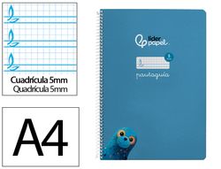 Cuaderno espiral liderpapel din A4 pautaguia tapa dura 80h 90 gr cuadro pautado 5mm color azul