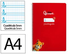 Cuaderno espiral liderpapel din A4 pautaguia tapa dura 80h 90 gr cuadro pautado 5mm color rojo