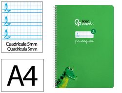 Cuaderno espiral liderpapel din A4 pautaguia tapa dura 80h 90 gr cuadro pautado 5mm color verde