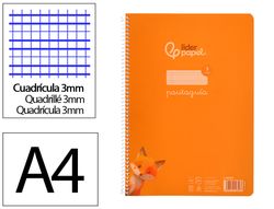Cuaderno espiral liderpapel A4 pautaguia tapa plastico 80h 90gr cuadro pautado 3mm con margen color naranja