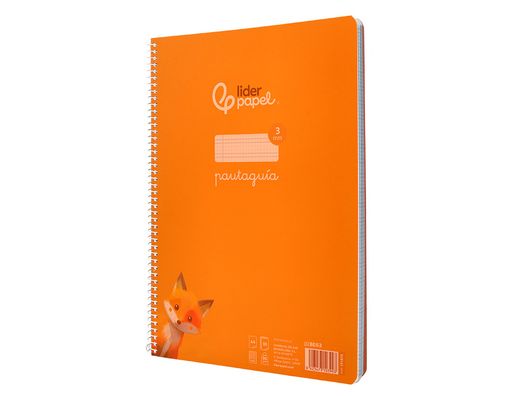 Cuaderno espiral liderpapel A4 pautaguia tapa plastico 80h 90gr cuadro pautado 3mm con margen color naranja