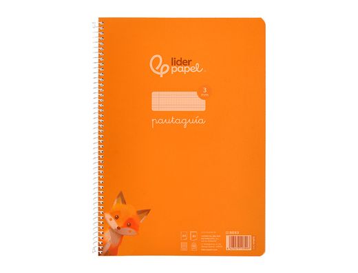 Cuaderno espiral liderpapel A4 pautaguia tapa plastico 80h 90gr cuadro pautado 3mm con margen color naranja