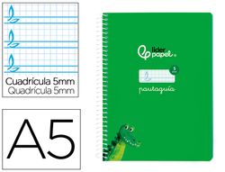 Cuaderno espiral liderpapel din A5 pautaguia tapa blanda 40 h 75 gr cuadro pautado 5mm color verde