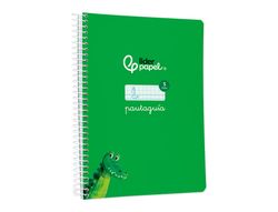 Cuaderno espiral liderpapel din A5 pautaguia tapa blanda 40 h 75 gr cuadro pautado 5mm color verde