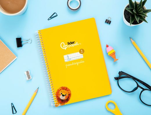 Cuaderno espiral liderpapel din A5 pautaguia tapa blanda 40h 75 gr cuadro pautado 5mm color amarillo