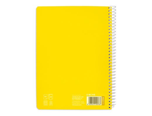 Cuaderno espiral liderpapel din A5 pautaguia tapa blanda 40h 75 gr cuadro pautado 5mm color amarillo