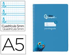 Cuaderno espiral liderpapel din A5 pautaguia tapa blanda 40h 75 gr cuadro pautado 5mm color azul