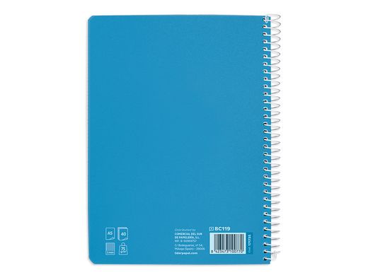 Cuaderno espiral liderpapel din A5 pautaguia tapa blanda 40h 75 gr cuadro pautado 5mm color azul
