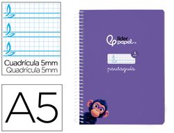 Cuaderno espiral liderpapel din A5 pautaguia tapa blanda 40h 75gr cuadro pautado 5mm color lila