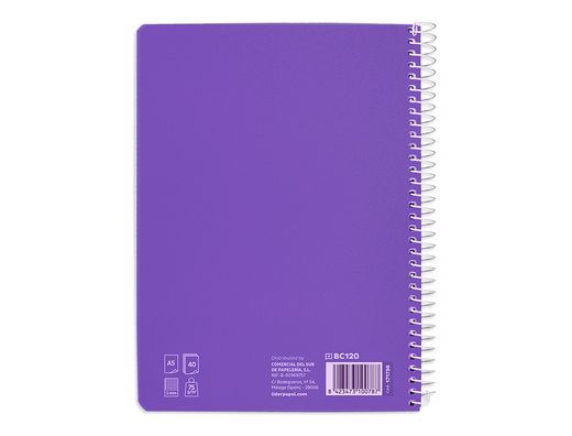 Cuaderno espiral liderpapel din A5 pautaguia tapa blanda 40h 75gr cuadro pautado 5mm color lila