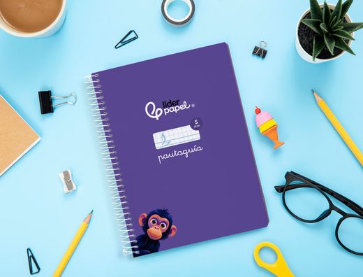 Cuaderno espiral liderpapel din A5 pautaguia tapa blanda 40h 75gr cuadro pautado 5mm color lila