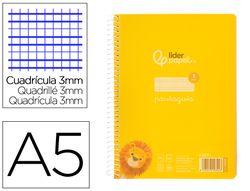 Cuaderno espiral liderpapel din A5 pautaguia tapa plastico 80h 90gr cuadro pautado 3 mm con margen color amarillo