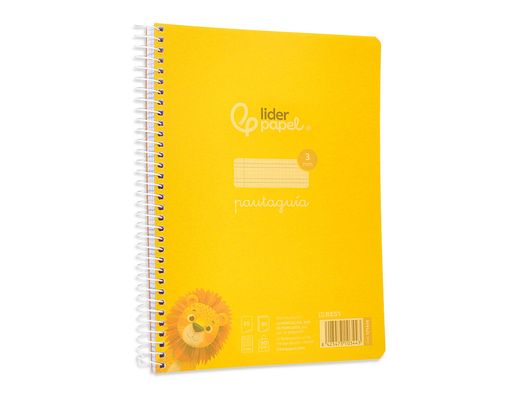Cuaderno espiral liderpapel din A5 pautaguia tapa plastico 80h 90gr cuadro pautado 3 mm con margen color amarillo