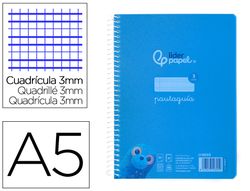 Cuaderno espiral liderpapel din A5 pautaguia tapa plastico 80h 90gr cuadro pautado 3 mm con margen color azul